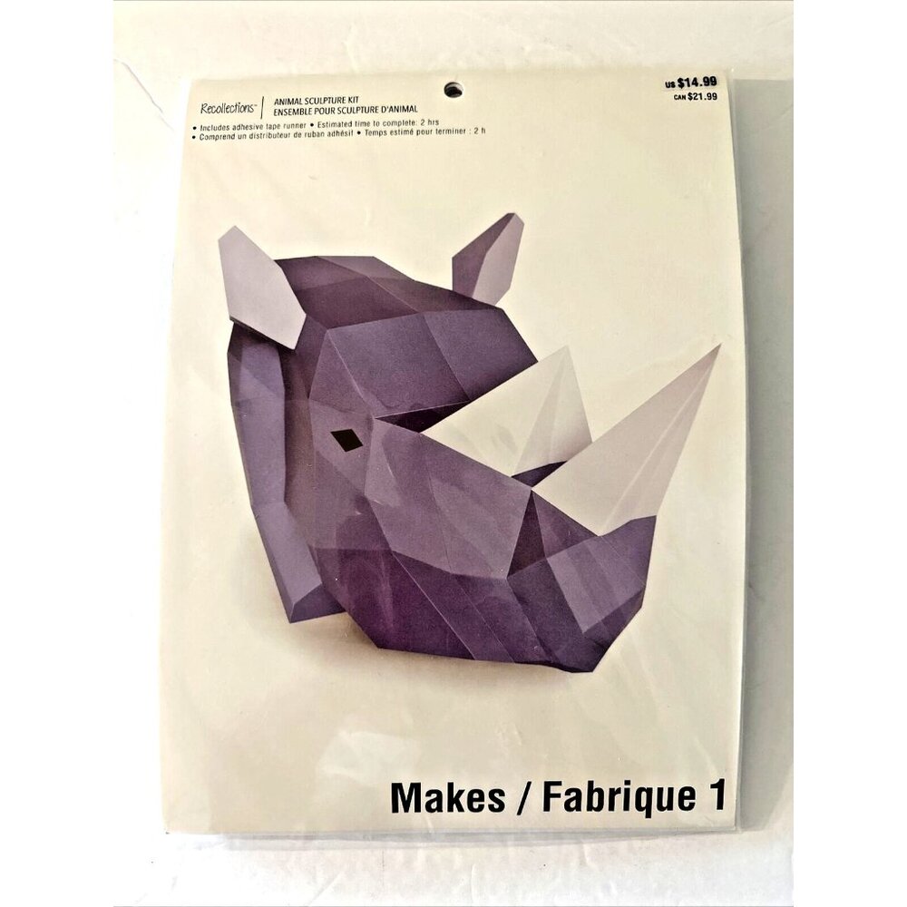 Recollections Paper Animal Rhino Sculpture Craft Kit with Tape Runner New Sealed